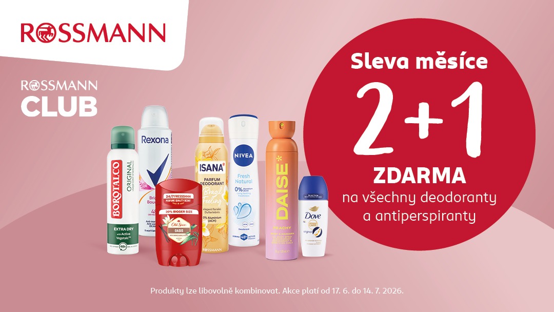 2+1 zdarma na všechny deodoranty a antiperspiranty v Rossmann